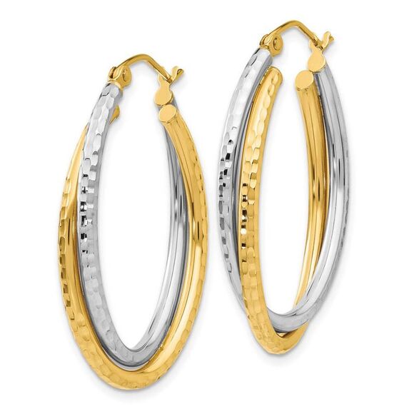 Diamond Cut Double Oval Hoops in 14k Two-tone Gold, 32mm (1 1/4 Inch) - Picture 2 of 5